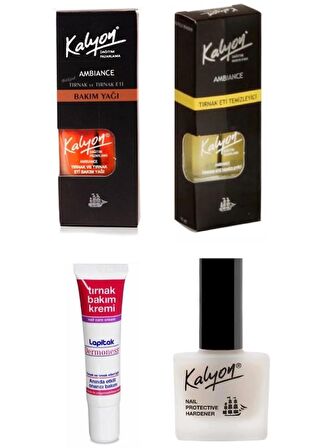 Kalyon Tırnak Sertleştirici+Tırnak Bakım Yağı+Tırnak Eti Temizleyici+Lapitak Tırnak bakım Kremi 15 Ml 4'lü Set