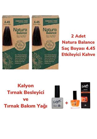 NATURA BALANCE SAÇ BOYASI 4.45 ETKİLEYİCİ KAHVE 2 ADET + KALYON TIRNAK BESLEYİCİ VE BAKIM YAĞI