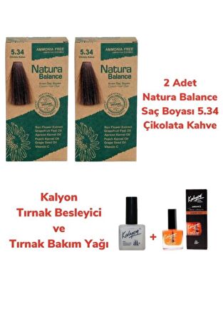 NATURA BALANCE SAÇ BOYASI 5.34 ÇİKOLATA KAHVE 2 ADET + KALYON TIRNAK BESLEYİCİ VE BAKIM YAĞI