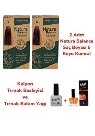 NATURA BALANCE SAÇ BOYASI 6 KOYU KUMRAL 2 ADET + KALYON TIRNAK BESLEYİCİ VE BAKIM YAĞI