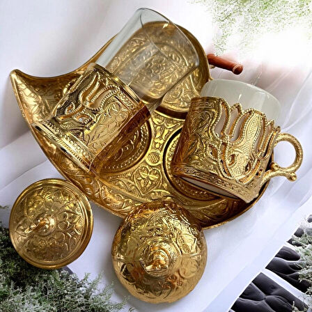 Tam Takım Kahve Sunum Seti Lale Desenli Damat Fincan Seti Sevgiliye Anneye Hediyelik Kahve Seti