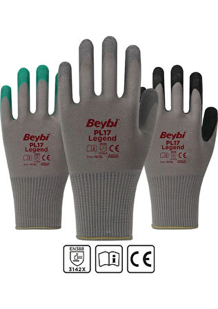 BEYBİ PL17 LEGEND POLYESTER ÖRME LATEKS ELDİVEN GRİ NO:10 144 ADET