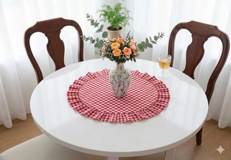 Fırfırlı Pötikare Yuvarlak Runner  60 X 60 CM