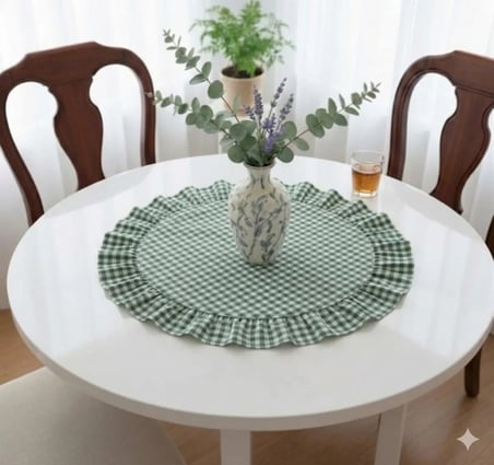 Fırfırlı Pötikare Yuvarlak Runner  60 X 60 CM
