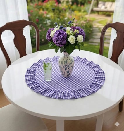 Fırfırlı Pötikare Yuvarlak Runner  60 X 60 CM