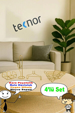 4'lü Servis Sunum Seti, Kağıt Havluluk, Kare Peçetelik, Üçgen Meyve Sepeti, Üçgen Nihale