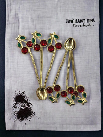 Kirazlı Çay Kaşığı 6'lı Gold Kirazlı Kahve Çay Sunum Kaşığı Hediyelik Kaşık Decorative Spoon