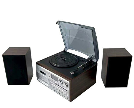 Knstar KN-120 Kumandalı Hoparlörlü Bluetoothlu CD'li Kaset Usb Radyo Özellikli Pikap