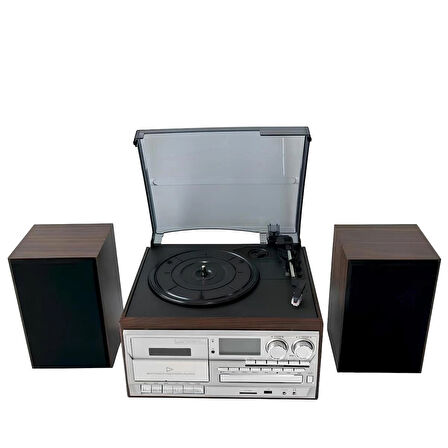 Knstar KN-120 Kumandalı Hoparlörlü Bluetoothlu CD'li Kaset Usb Radyo Özellikli Pikap