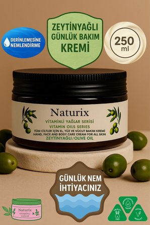 Naturix Zeytinyağlı Özlü El, Yüz ve Vücut Bakım Kremi 250Ml | Vitaminli Yağlar Serisi - Nem Terapisi