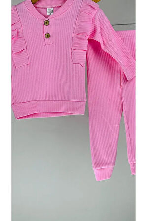 Fırfırlı %100 Pamuklu Uzun Kollu Kız Bebek Takım