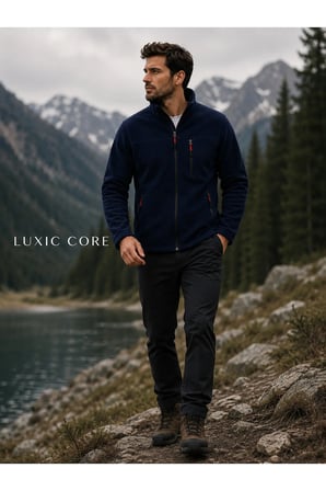Luxic Core Polar Ceket Erkek Lacivert Tam Fermuarlı Dik Yaka XL