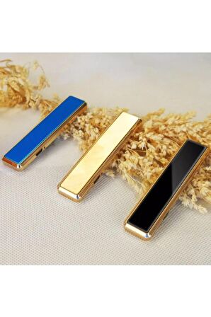 Siyah-mavi-gold Alevsiz Şarjlı Usb Kızaklı Çakmak