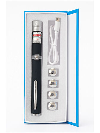 FX-201 USB Şarjlı Yeşil Lazer Pointer Işaretleyici – 5 Başlıklı