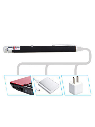 FX-201 USB Şarjlı Yeşil Lazer Pointer Işaretleyici – 5 Başlıklı