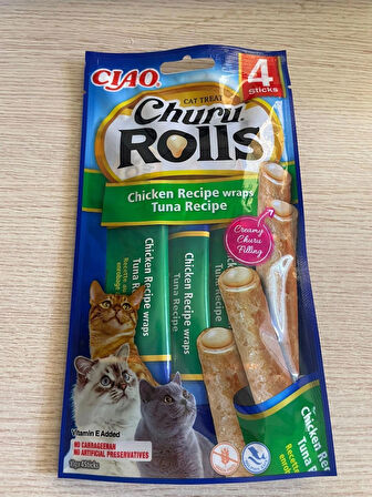 Ciao 4x10 gr Churu Rolls Sticks Tavuk Sargılı ve Ton Balıklı Kedi Ödül Maması