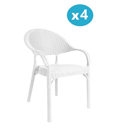 Omnipazar IRK-HK735 Bambu Rattan Desenli Plastik Bahçe Sandalye Koltuk 4'lü Set