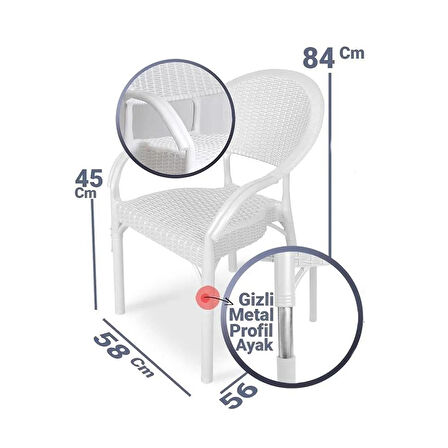 Omnipazar IRK-HK735 Bambu Rattan Desenli Plastik Bahçe Sandalye Koltuk 4'lü Set
