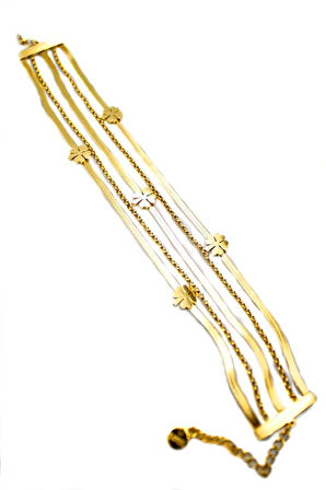 Çoklu Yonca Zincir Bileklik - Altın