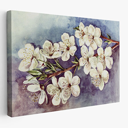 Harita Sepeti Beyaz Erik Çiçekleri Duvar Tablosu-1234