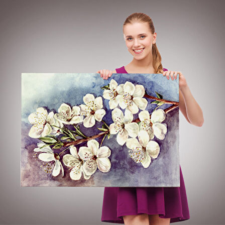 Harita Sepeti Beyaz Erik Çiçekleri Duvar Tablosu-1234