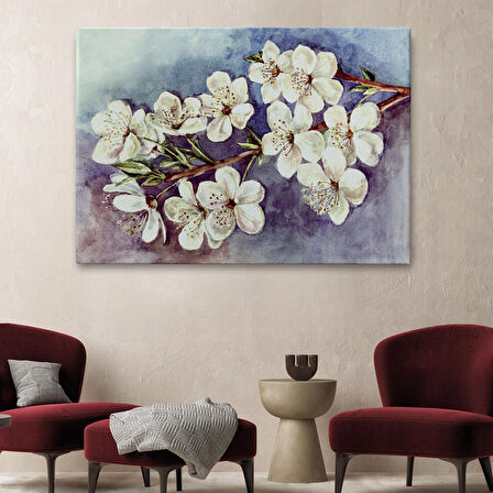 Harita Sepeti Beyaz Erik Çiçekleri Duvar Tablosu-1234