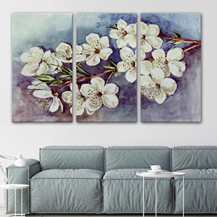 Harita Sepeti Beyaz Erik Çiçekleri Duvar Tablosu-1234