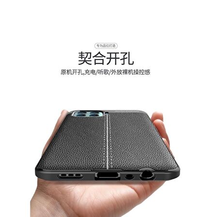 Smcase Oppo Reno4 Lite Kılıf Deri Dokulu Silikon  Nano Ekran Koruyucu