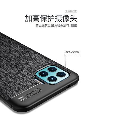 Smcase Oppo Reno4 Lite Kılıf Deri Dokulu Silikon  Nano Ekran Koruyucu