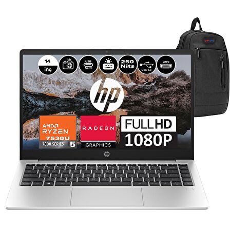 Hp 245 G10 AMD Ryzen 5 7530U 32GB 256GB SSD AMD Radeon™ Grafik Freedos 14" FHD Taşınabilir Bilgisayar 8A550EAF09 + Weblegelsin Çanta