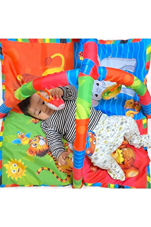 Babymol Çıngıraklı 4 Oyuncaklı Bebek Aktivite Minderi Bebek Oyun Parkı Yatağı