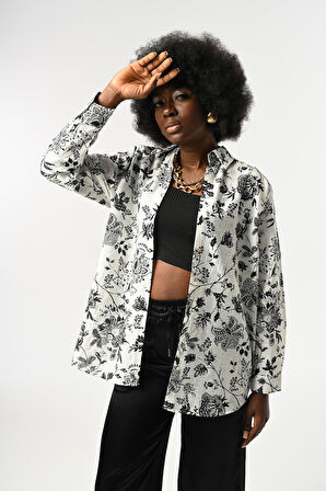 KADIN DESENLİ OVERSİZE KESİM GÖMLEK