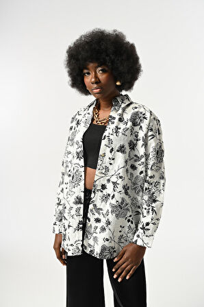 KADIN DESENLİ OVERSİZE KESİM GÖMLEK