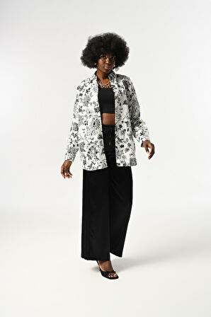 KADIN DESENLİ OVERSİZE KESİM GÖMLEK