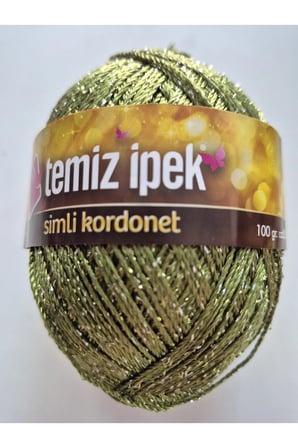 Zeytin Yeşili Simli Kordonet Altın/sarımsı simli parlaklık