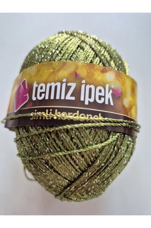 Zeytin Yeşili Simli Kordonet Altın/sarımsı simli parlaklık