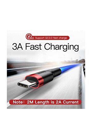 Cafule Kablo USB  Type-C 3A 0.5 M Kırmızı+Siyah