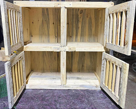 4 Gözlü Ahşap Kafes – Doğal Ahşap, El Yapımı