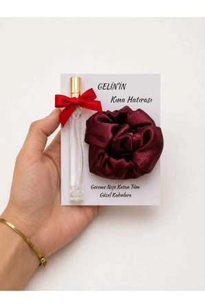 Kına Gecesi Hediyeliği Bordo Saten Toka ve Kolonya Şişesi Seti – Kına Hatırası Nikah Söz Nişan Hediyelik 10 Adet