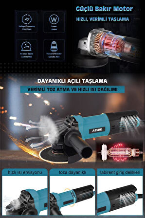 Assur Professional Ahşap Metal Kesme Taşlama Makinası Devirsiz 125 Mm 550 W Mavi