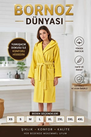 Kapşonlu Kadın ve Erkek Bornoz Pamuklu (XS-S-M-L-XL-2XL-3XL-4XL)