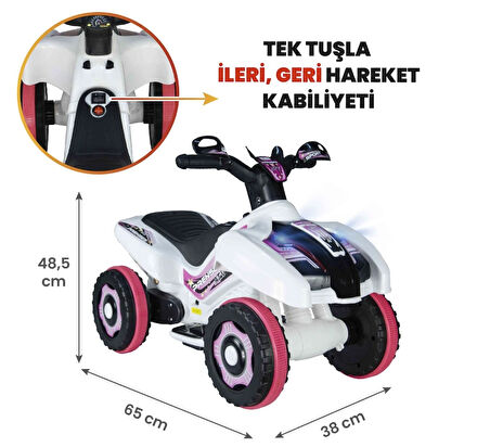 Uj Toys Müzikli ve Led Işıklı Akülü Atv 6V Ranger-Beyaz Prenses