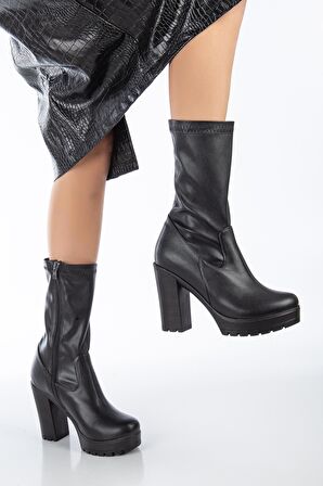 Jenna Boğazı Streçli 10 Cm Topuk Boyu Fermuarlı Kadın Bot
