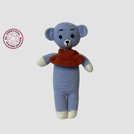 Uretti - Birsen 2552 El Yapımı Amigurumi Yelekli Mavi Ayı - 27 cm