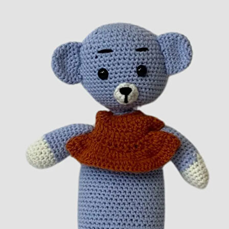 Uretti - Birsen 2552 El Yapımı Amigurumi Yelekli Mavi Ayı - 27 cm
