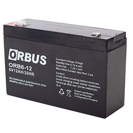 ORBUS ORB6-12 6 VOLT - 12 AMPER AKÜ (150 X 50 X 94 MM)