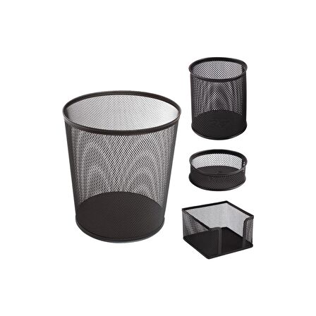 Ark Metal Perfore Ofis Seti 4'Lü (Çöp kovası+3 lü masa üstü set)