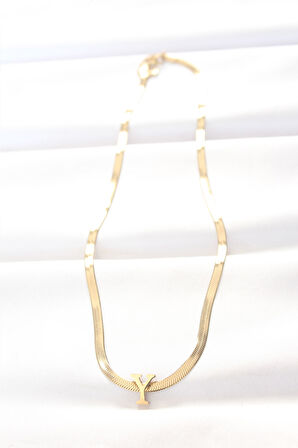 316L Çelik Y Harfli Gold Renk İtalyan Zincirli Kolye