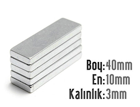 Neodyum Mıknatıs Köşeli  40x10mm , Kalınlık 3 mm ( 1 Adet)