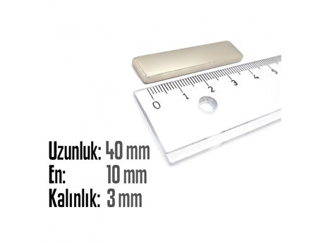 Neodyum Mıknatıs Köşeli  40x10mm , Kalınlık 3 mm ( 1 Adet)